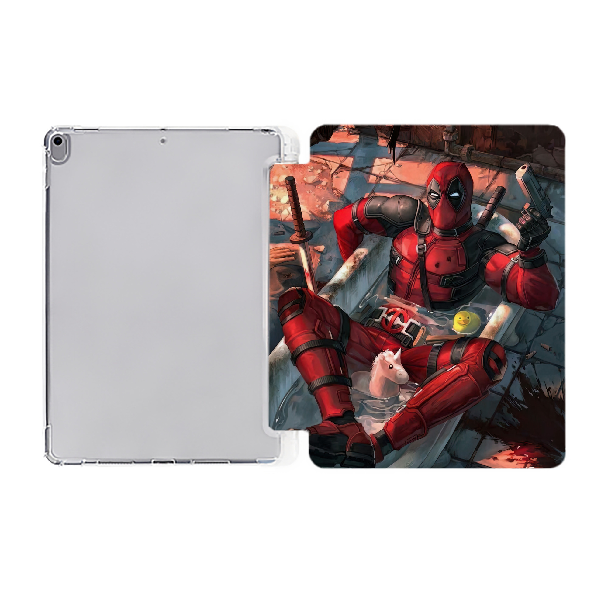 （画像用） Deadpool デッドプール IPad ケース ペン収納付き 三つ折りスタンド PUレザー×シリコン 対応機種9.5/10.5/10.9インチ